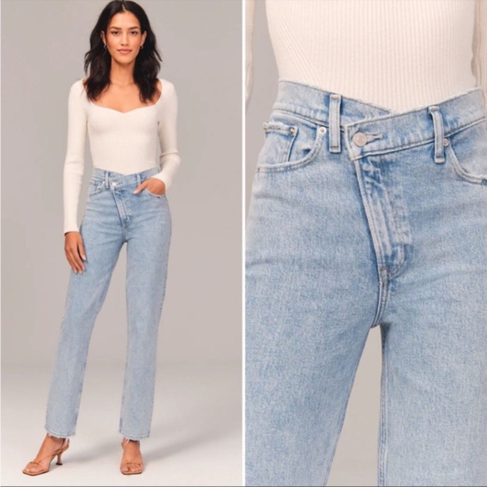 Abercrombie & Fitch Jeans Dad High Rise Criss Cross Light Wash Button Fly Sz 30